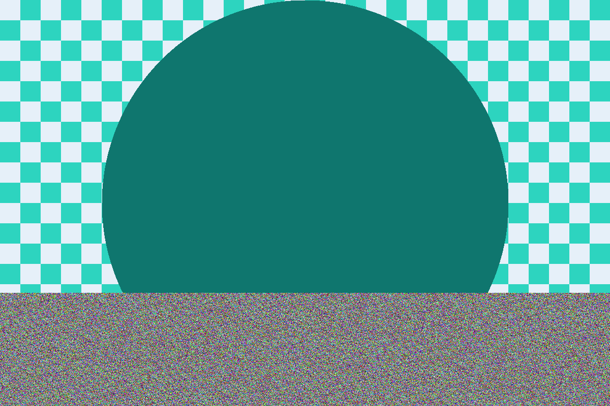 Landscape checker pattern with a teal circle and a fine-detail band along the bottom